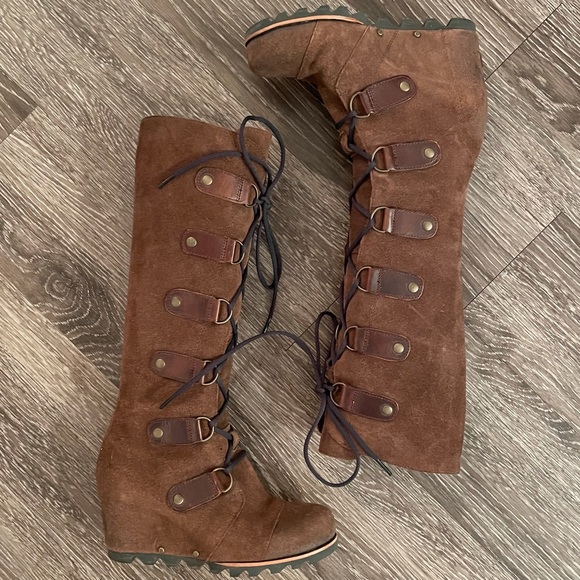 Sorel Shoes - Sorel Joan of Arctic Tall Suede Leather Lace-Up Wedge Boot